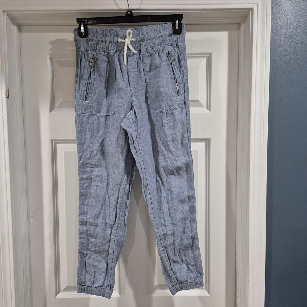Athleta Jogger‎ Pants Womens 4 Blue Linen Cabo Chambray Beach Nautical